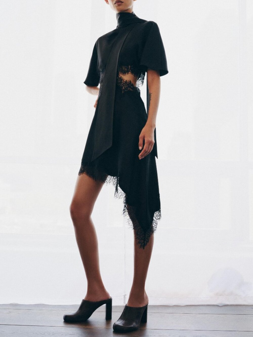 Zara Woman Collection Satin Lace Dress in Black Small NWT